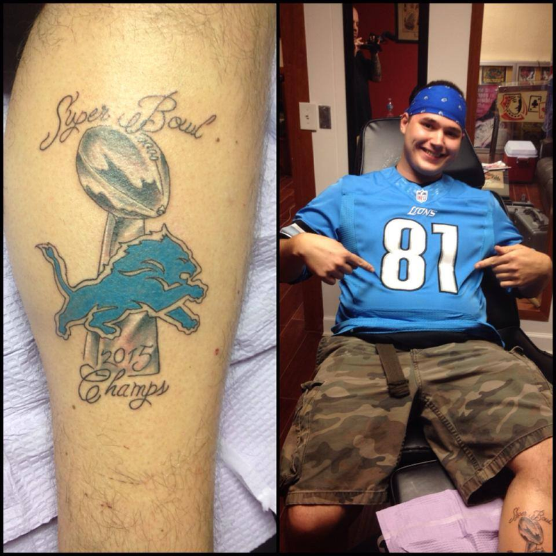 Illustration for article titled This Guy Just Got A Detroit Lions 'Super Bowl 2015 Champs' Tattoo